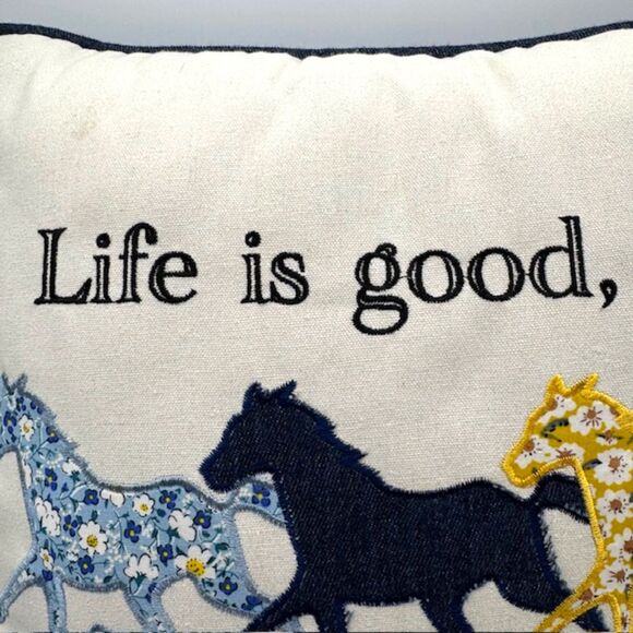 NWT Cracker Barrel Multicolor Embroidered Floral Denim Horses Square 16" Pillow - Picture 8 of 12